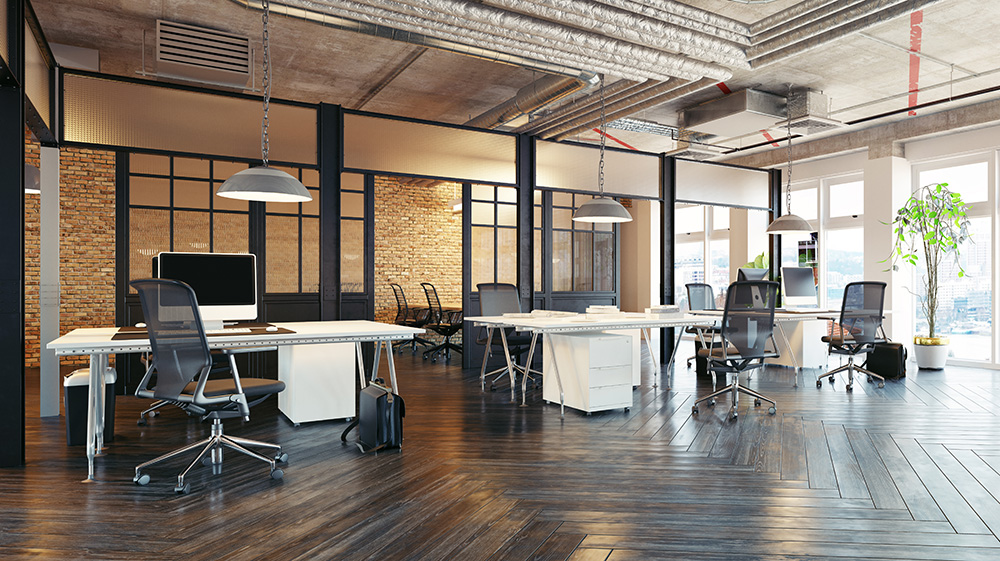 Modern office with hidden audio and lighting controls