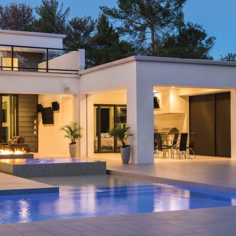 Pool technology solution with outdoor Lutron Lighting Controls and audio